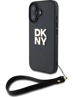 DKNY Wrist Strap Stock Logo Back Cover Black (iPhone 16)