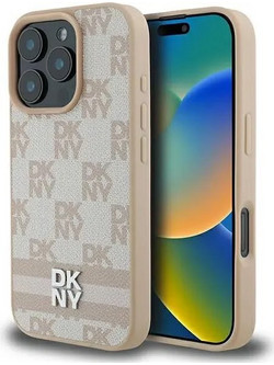 DKNY Checkered Pattern & Printed Stripes iPhone 16 Pro Case - Pink - (DK000257-0)