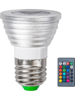 Λαμπτήρας Led Με Τηλεχειριστήριο 76066 Φ5x8,5cm E27 MR16 3W 200lm Dimmable RGB Silver-White GloboStar Αλουμίνιο