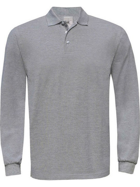 Heavymill Longsleeve Polo B & C HVYML LSL Heather Grey
