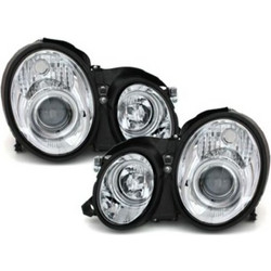 Φανάρια εμπρός Mercedes CLK W208 (1997-2002) angel eyes, με λάμπες (Η1) - σετ 2τμχ