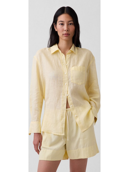 Gap Oversized 100% Λινό Γυναικείο Πουκάμισο Maize Yellow