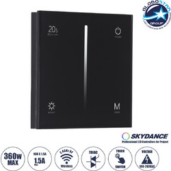 GLOBOSTAR(R) 71453 SKYDANCE S1-T PHASE TRIAC Dimmer Τοίχου AC 100-240V 1.5A 360W Max IP20 - Touch Dimming + RF 2.4GHz - Μαύρο - M8.5xΠ8.5xΥ3.2cm