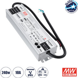 GLOBOSTAR(R) MEANWELL-HLG240H-24A 90793 Τροφοδοτικό/Μετασχηματιστής SELV 240W 10A DC 24V Αδιάβροχο IP65 - AC 220-240V σε DC 24V / Ρυθμιζόμενο από 22.4VDC έως 25.6VDC - Μ24.4 x Π6.8 x Υ3.88cm