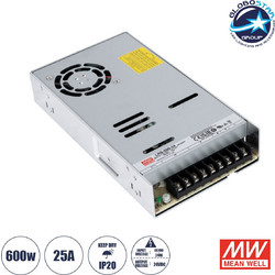 GLOBOSTAR(R) MEANWELL-LRS600-24 90788 Τροφοδοτικό/Μετασχηματιστής Class I PELV 600W 25A AC 220-240V σε DC 24V IP20 - Ρυθμιζόμενo από DC 22.8V έως DC 26.4V - Ασημί - Μ22.5 x Π12.4 x Υ4.1cm