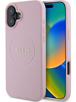 Guess Grained Gold Ring Magsafe Back Cover για iPhone 16 Plus - Ροζ