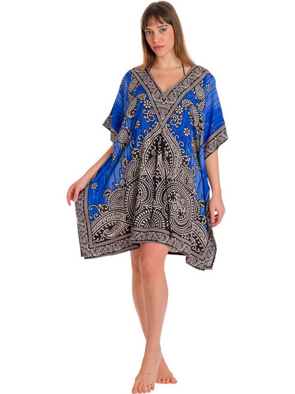 Πόντσο με adjuster mmf silk touch μπλε εμπριμέ με λαχούρι free size (627-26)