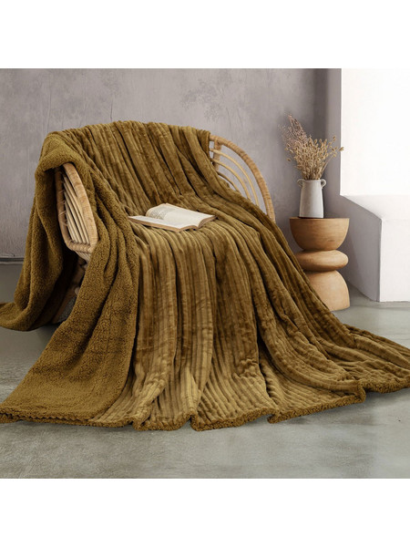 Κουβέρτα Fleece Υπέρδιπλη Με Γουνάκι (220x240) Rythmos Jollein Χρυσο