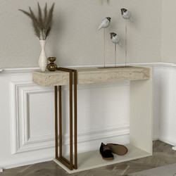 Κονσόλα Desca Megapap χρώμα travertine - sandstone - χρυσό 91,8x29,6x74,2εκ. - MEGAPAP