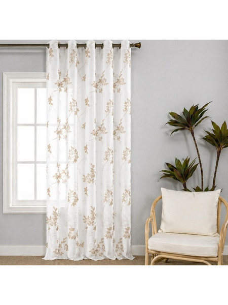 Κουρτίνα με Κρίκο Λινή Ημιδιάφανη Branches Brown 270x280cm Galifas 990895 - Galifas