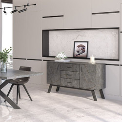 Μπουφές Νο 10 Με 2 Πόρτες Και 3 Συρτάρια 150x44.5x85 Με Επιλογές Χρωμάτων - Μάρμαρο Γκρί-Grey Marble