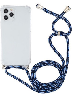 Θήκη Σιλικόνης Διάφανη για iPhone 12 Pro Max Με Κορδόνι για τον Λαιμό Blue White OEM