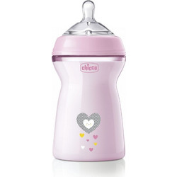 Chicco Natural Feeling Γυάλινο Μπιμπερό με Θηλή Σιλικόνης κατά των Κολικών 6m+ Pink 330ml