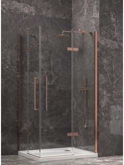 Karag Καμπίνα Ντουζιέρας Παραλληλόγραμμη Tinos 100 Rose Gold (Με 2 Ανοιγόμενες Πόρτες) 8mm Διάφανο Κρύσταλλο 80Χ100Χ200εκ