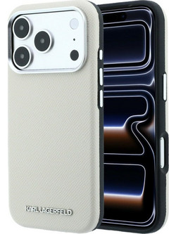 Karl Lagerfeld Grained Elongated Logo MagSafe Back Cover Beige (iPhone 18 Pro / 17 Pro)