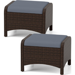 Costway Σετ 2 Πουφ Κήπου Rattan με Μαξιλάρια, Γκρι 39,5 x 54 x 46 cm HW75155GR