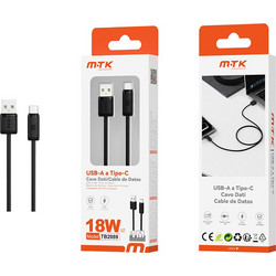 MTK Καλώδιο USB-A to USB-C 18W 1m Μαύρο