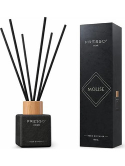 Fresso - Αρωματικό Χώρου με Στικ Molise 100 ml Premium Home Reed Diffuser με FlowScent, Μαύρο Γυάλινο Μπουκάλι και Μαύρα Στικ
