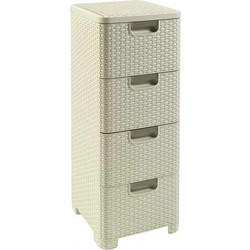 CURVER Rattan 209907 Storage Unit with 4 x 14 L Drawers, Cream 209907