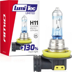 Amio - Λαμπτήρας Αλογόνου LumiTec Limited +130% τύπου H11 12V ισχύος 55W με βάση PGJ19-2 και λευκό φως 4300K για ενισχυμένη ορατότητα και μεγαλύτερη δέσμη έως 40m - 1 Τεμ. (02134/AM)