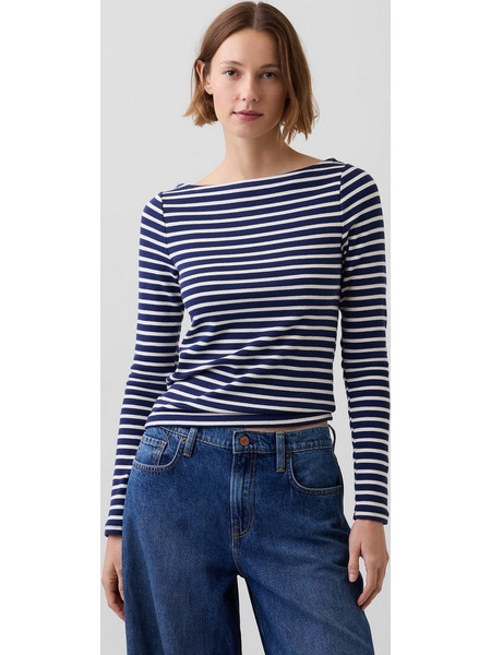 Γυναικεία Μπλούζα με Boatneck Λαιμόκοψη Navy blue & white stripe