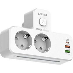 Πολύπριζο LDNIO SE2337 με 2 Universal Πρίζες, 1 USB-C + 2 USB-A, PD/QC 20W και Φωτάκι Νυκτός