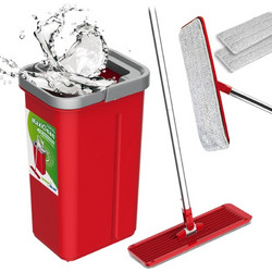Flat Mop + Bucket + Telescopic Pole + 2 x Microfibre Pad 5.7L Floor Cleaning XXL Set Rotating Head GB870