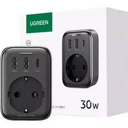 Ugreen Μονόπριζο με 2 USB-A και 1 USB-C Γαλλίας (Type E)