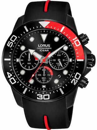Lorus Sports Ανδρικό Ρολόι Χρονογράφος με Μαύρο Καουτσούκ Λουράκι RT347JX9
