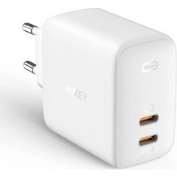 Aukey Omnia Duo Φορτιστής Χωρίς Καλώδιο με 2 Θύρες USB-C 65W Power Delivery White