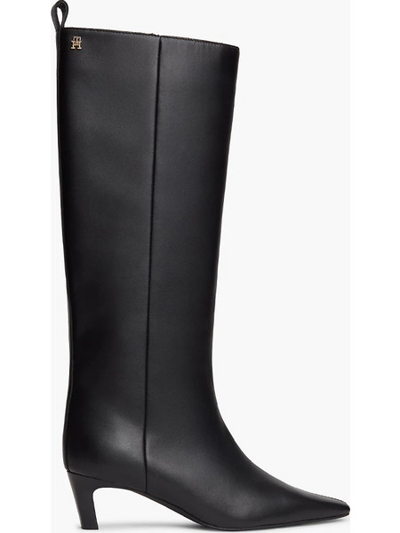 TOMMY HILFIGER KITTEN HEEL LEATHER HIGH BOOT FW0FW09568-BDS Black
