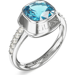 GUESS STEEL COLOR MYSELF JUBR07076JWRHLB-No 58 Δαχτυλίδι Ασημένιο Με Μπλε Πέτρα Και Λογότυπο