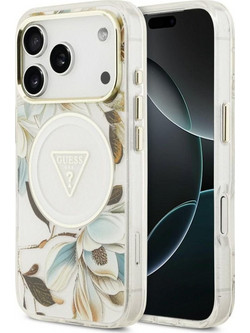 Guess IML Glitter Flowers Triangle Magsafe Θήκη White (iPhone 18 Pro Max / 17 Pro Max)