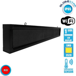 GLOBOSTAR(R) DISPLAY 90261 Κυλιόμενη Ψηφιακή Επιγραφή P10 Μονής Όψης LED AC 220-240V Αδιάβροχο IP65 Κόκκινο - WiFi Control μέσω FK APP - Αισθητήρας Θερμοκρασίας & Υγρασίας - Μ168 x Π9 x Υ24cm