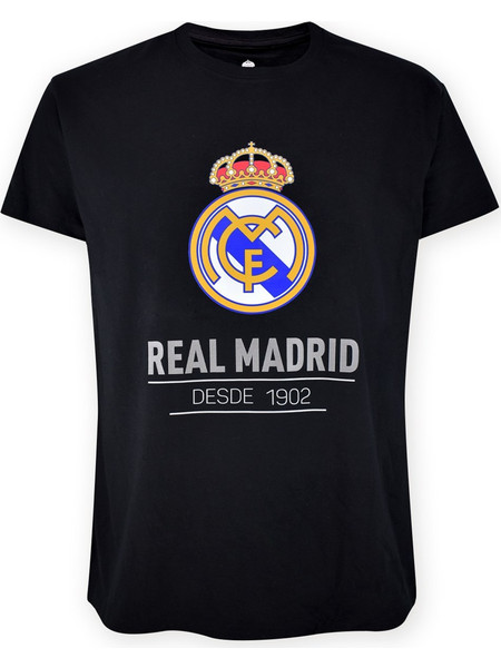 Real Madrid CF Official T-Shirt - Black 'Since 1902' Crest Print - Size L (RM1CE90)