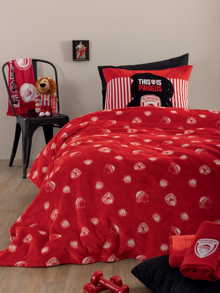 Κουβέρτα 160x220 Μονή Flannel-Sherpa 400gsm Palamaiki Olympiacos BL Red