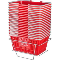 VEVOR Shopping Basket, Set of 20, 21L Durable Plastic Grocery Basket with Handle and Stand, 16.5 x 11.8 x 8.27 inch Portable Shop Basket Bulk Used for Retail Store Supermarket Grocery Shopping, Red