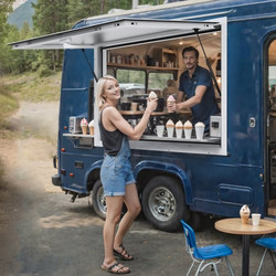 VEVOR Concession Window 36"x36" Aluminum Alloy Food Truck Service Window with Awning Door & Drag Hook, Up to 85 Degrees Stand Serving Window for Food Trucks Concession Trailers, Glass Not Included