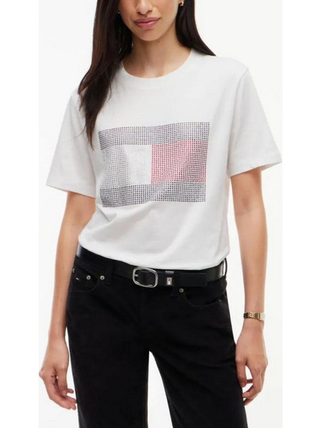 TOMMY JEANS TJW RLX FLAG BLING SS TEE DW0DW23267-YBL Ecru