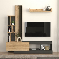 Σύνθεση τηλεόρασης Vermont Megapap χρώμα ανθρακί - sepet oak 180x40x193,8εκ