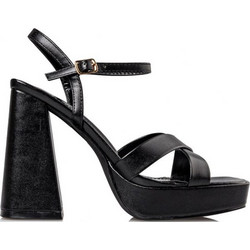 Envie Shoes Γυναικεία Πέδιλα Μαύρα με Χοντρό Ψηλό Τακούνι και Φιάπα E45-17153-34