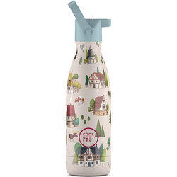 Cool Bottles Χωριό Tudor Παιδικό Παγούρι Θερμός Ανοξείδωτο BPA Free με Καλαμάκι Λευκό Γαλάζιο 350ml