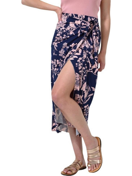 Potre Μίντι Φούστα Υφασμάτινη Ψηλόμεση Κρουαζέ Floral Navy Μπλε Ροζ 24479