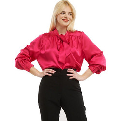 Fibes Fashion Μακρυμάνικο Γυναικείο Πουκάμισο Σατέν Μονόχρωμo Φούξια 03-6517