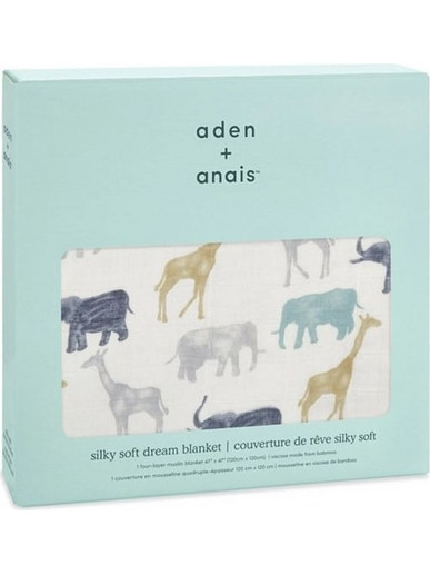 Aden + Anais Expedition Elephants & Giraffes Κουβέρτα Κούνιας 120x120 Λευκή