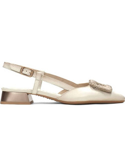 Hispanitas Dali Γόβες Slingback Δερμάτινες με Χοντρό Χαμηλό Τακούνι Εκρού HV243349