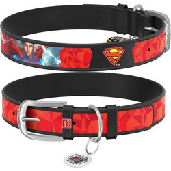 Waudog Superman 1 Δερμάτινο Κολάρο Σκύλου Μαύρο Κόκκινο 1.2x18-24cm