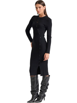 Funky Buddha Midi Καθημερινό Φόρεμα Μεταξωτό Μαύρο FBL010-102-13