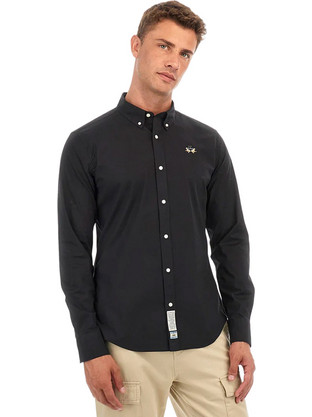 La Martina Ανδρικό Πουκάμισο Μακρυμάνικο Slim Fit Μαύρο ZMC003-PP483-09999