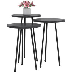 HomeMarkt Kissa Βοηθητικά Τραπεζάκια Σαλονιού Στρογγυλά Ξύλινο με Μεταλλική Βάση 3τμχ Φ33xΥ53cm HM18174.02